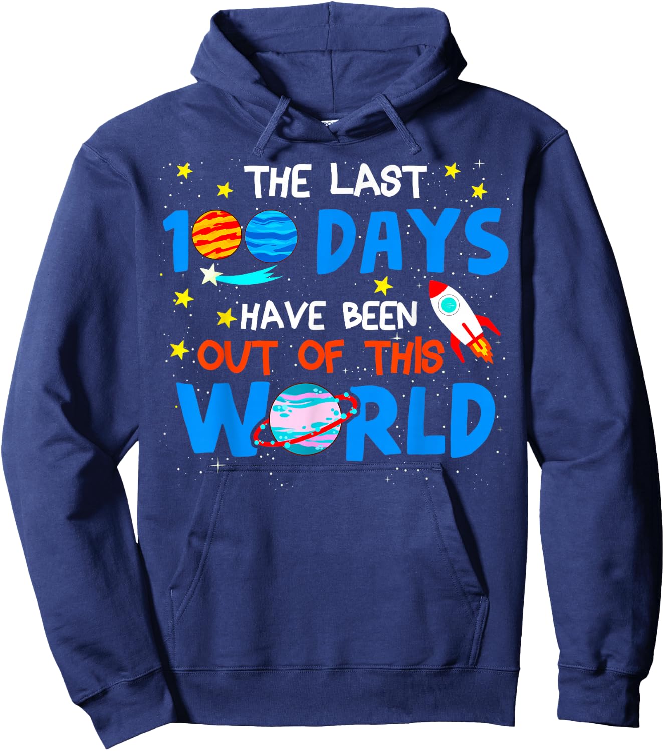 100 Days Of School Boys Outer Space Astronaut Planets Rocket Hoodie - Hoodie | Navy