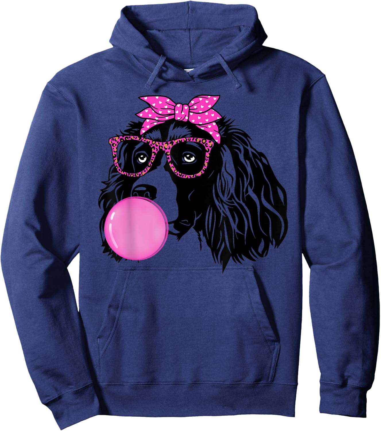 English Springer Spaniel with bubble gum bandana glasses Hoodie - Hoodie | Navy