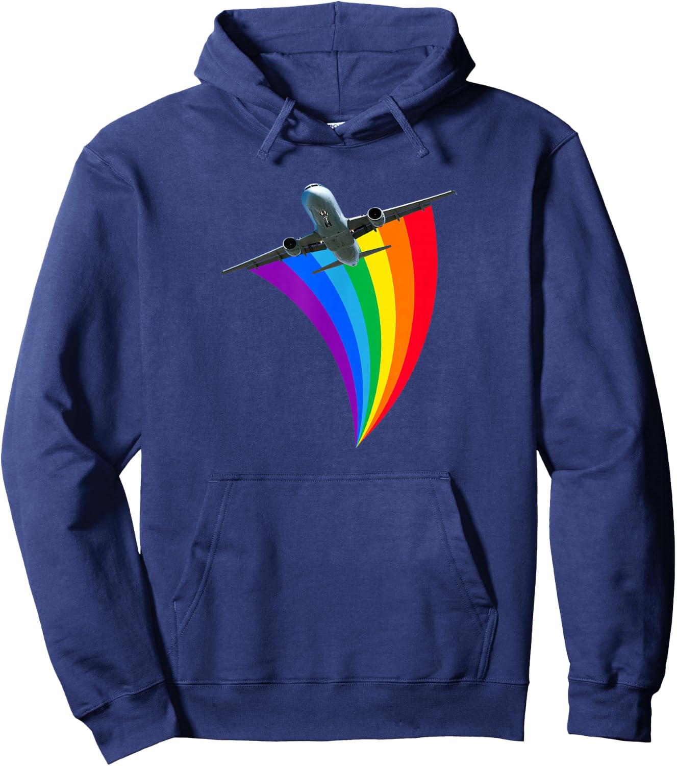 Rainbow colored plane LGBTQ gay travel Hoodie - Hoodie | Navy