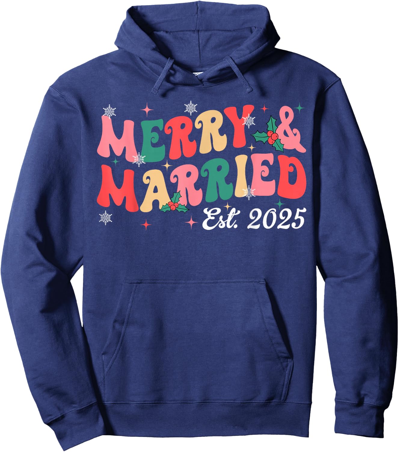 Merry And Married 2025 Groovy Christmas Couples Matching Hoodie - Hoodie | Navy