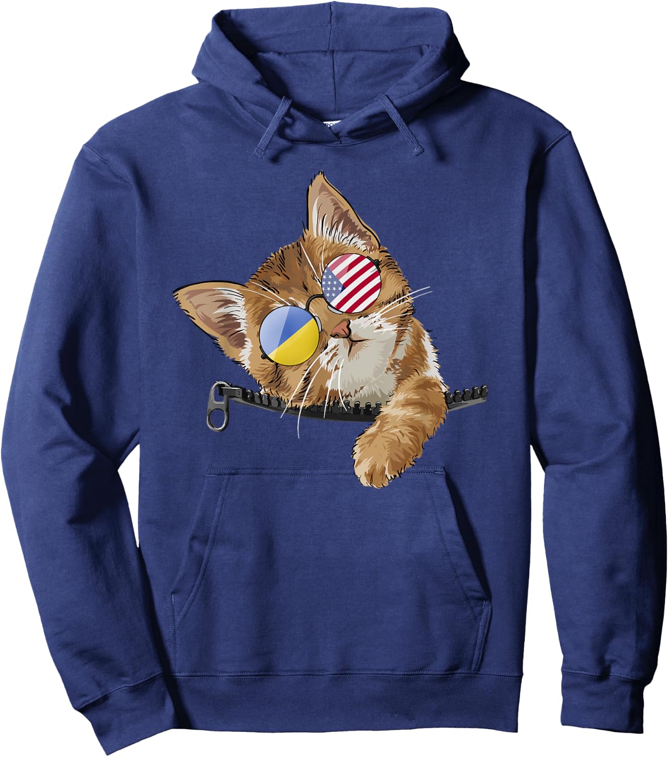 Cute Cat Kitten American Ukrainian Flag Sunglusses Hoodie - Hoodie | Navy