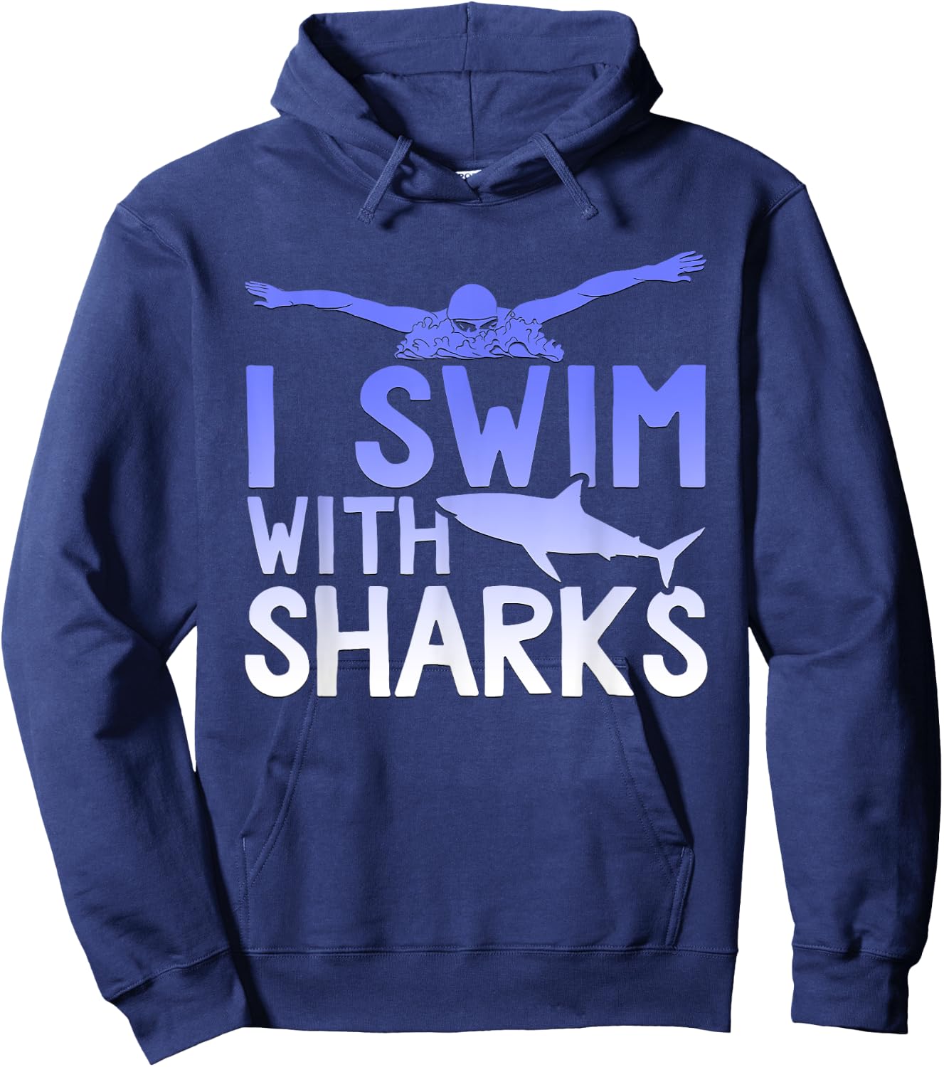 I Swim With Sharks Graphic Hoodie - Hoodie | Navy