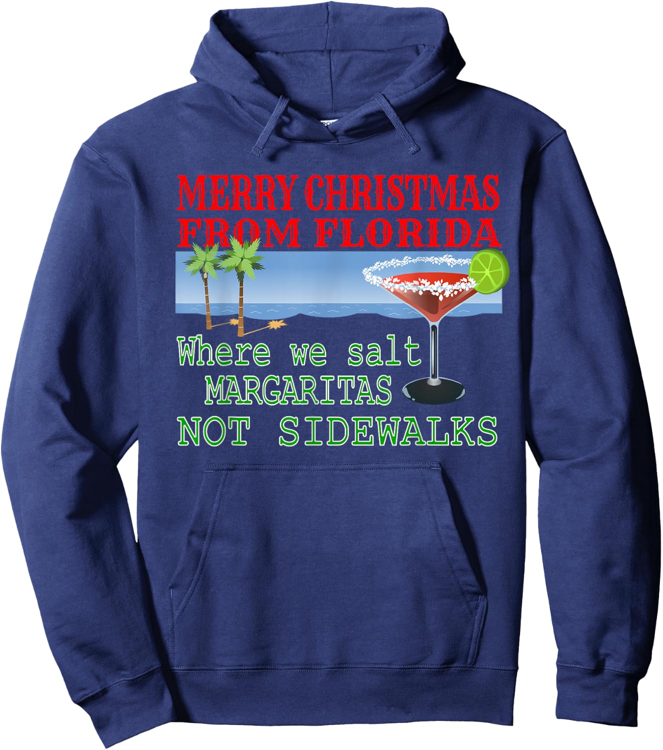 Funny Florida Vacation Christmas Beach Drinking Men Women Hoodie - Hoodie | Navy