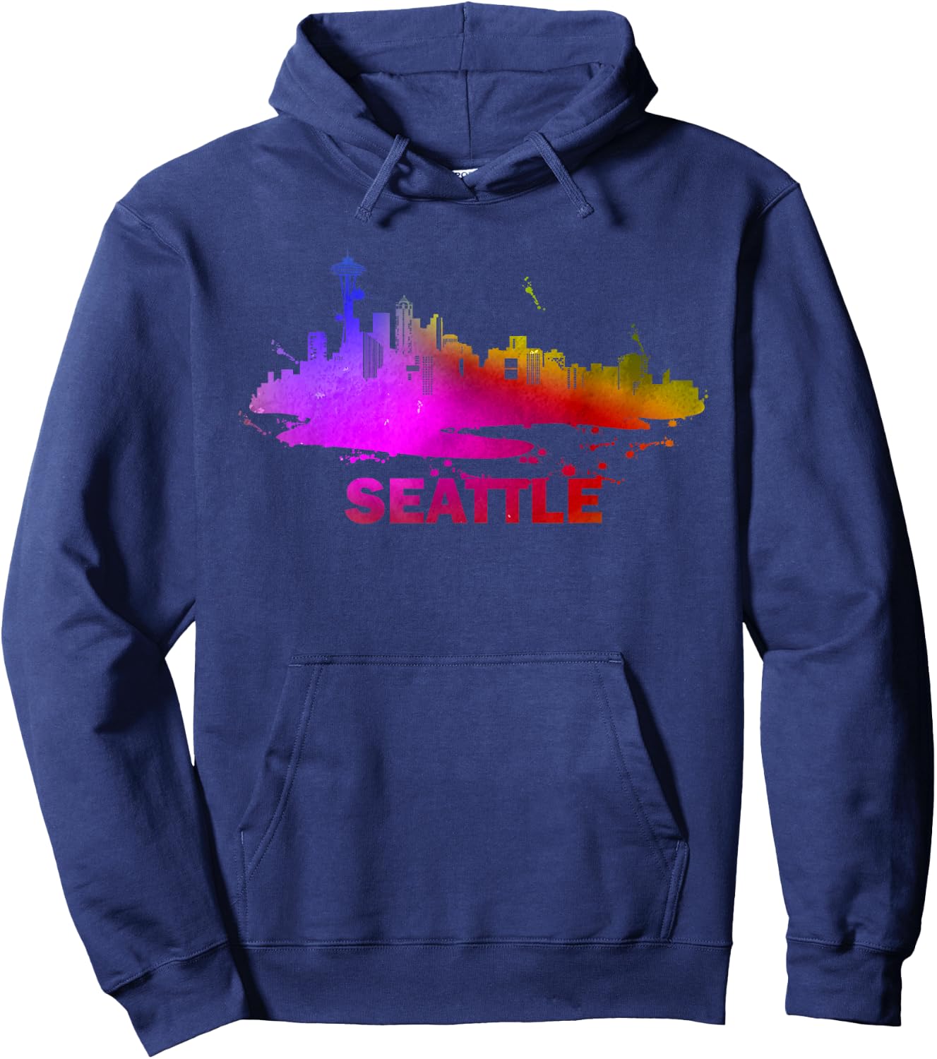 Colorful Seattle Cityscape Souvenir - Seattle Skyline Hoodie - Hoodie | Navy