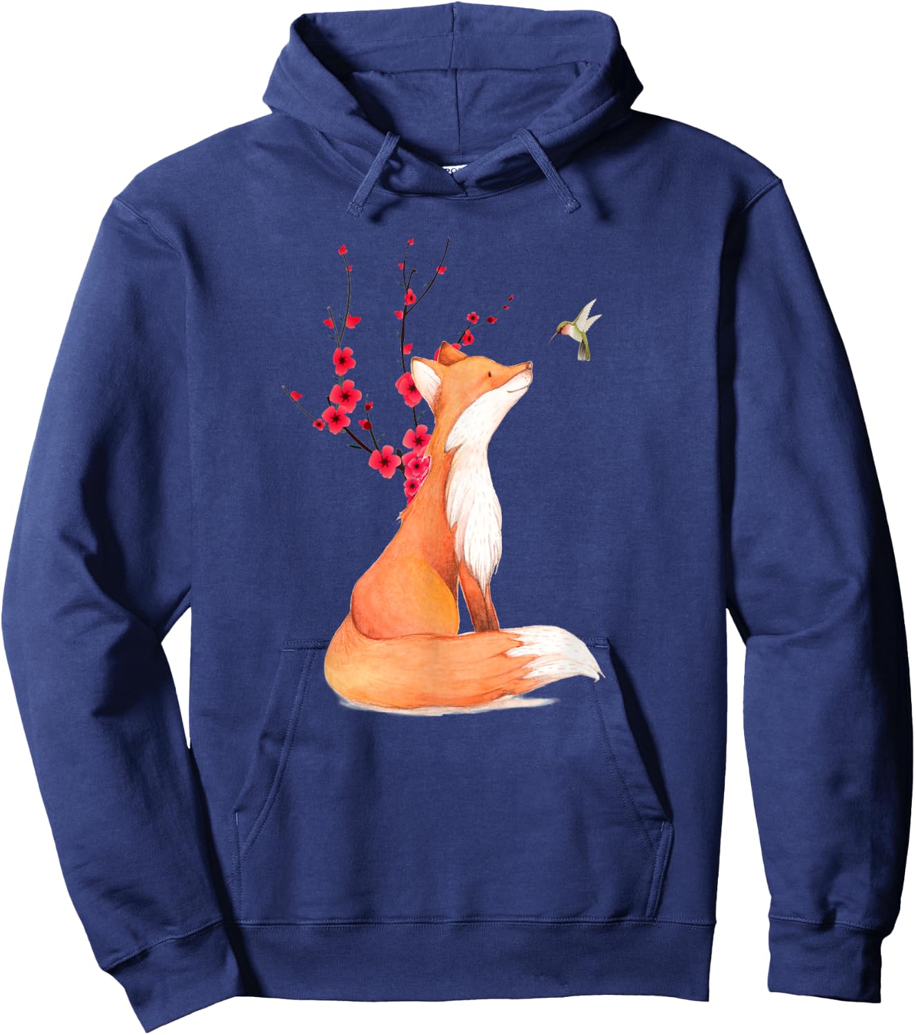 The Cute Fox And Hummingbird Cherry Blossom Flower Present Hoodie - Hoodie | Navy
