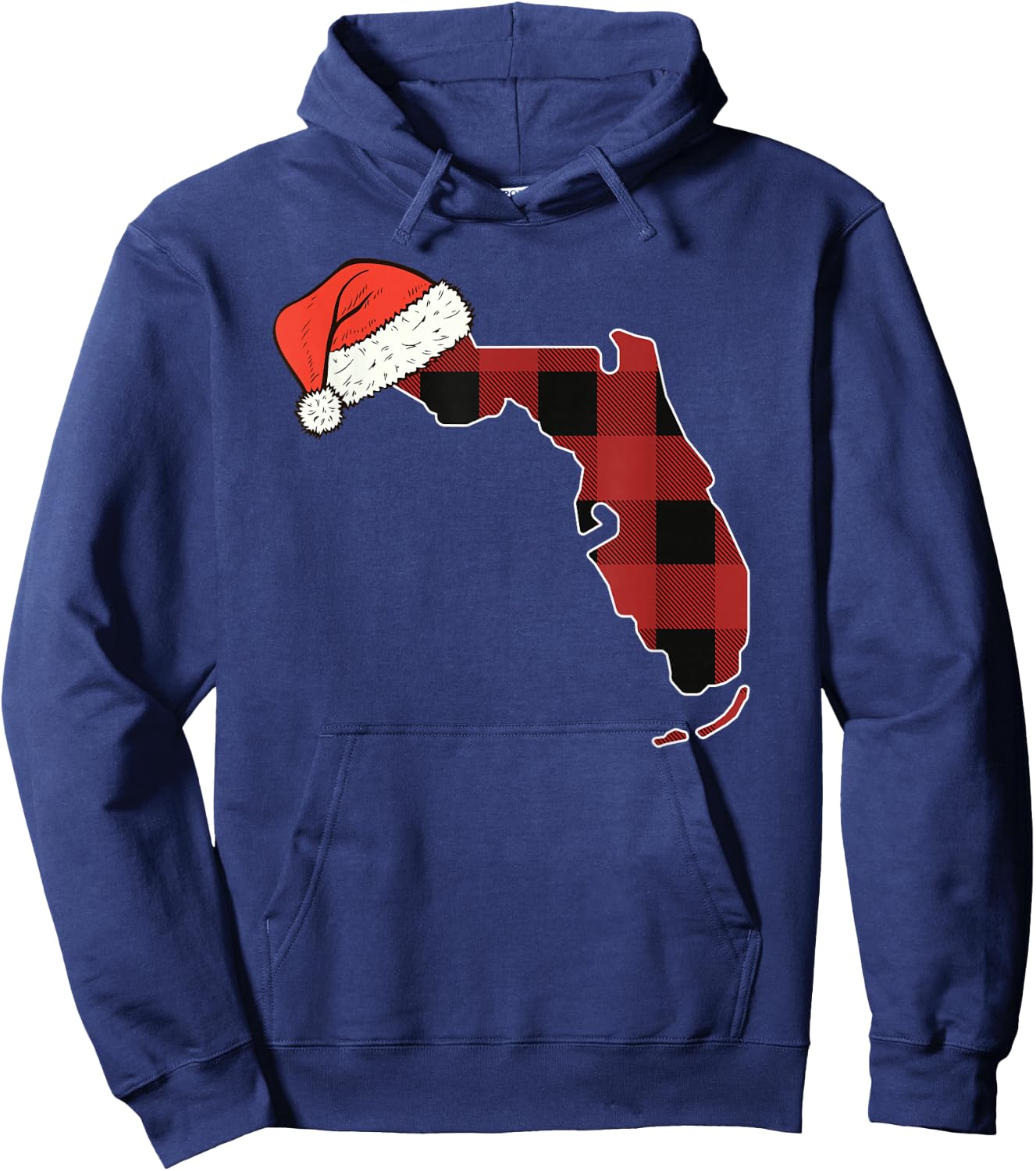Florida Plaid Christmas Santa Hat Holiday Matching Design Hoodie - Hoodie | Navy
