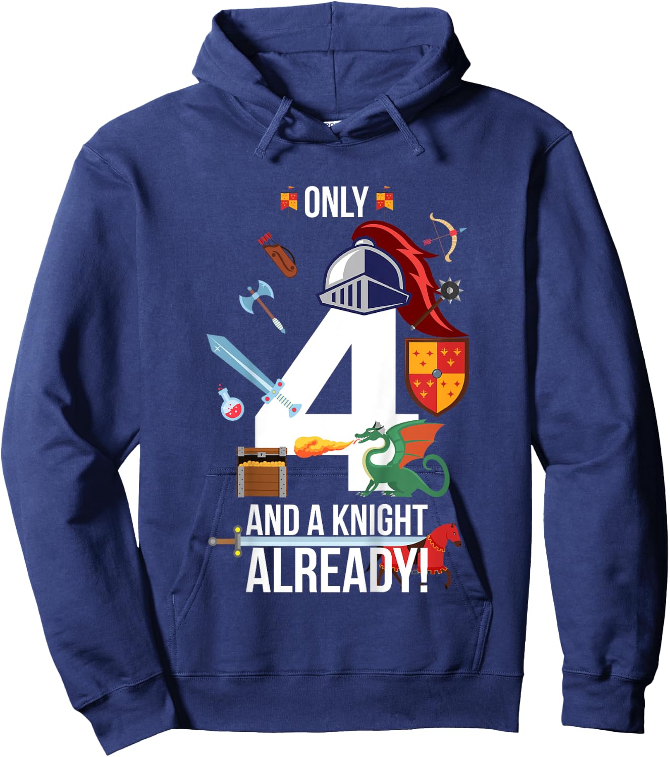 Kids 4th Birthday Boy Funny Quote "Only 4 And A Knight Already" Hoodie - Hoodie | Navy