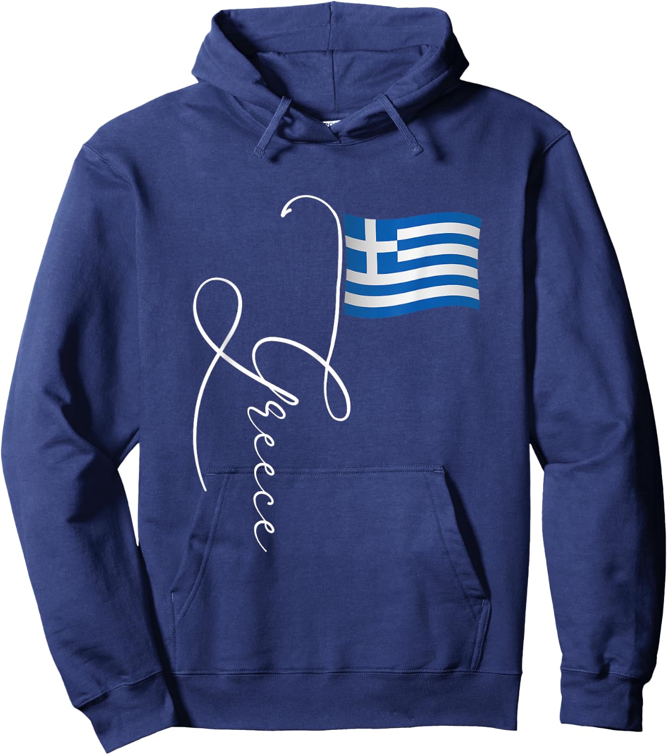 Family Heritage Gifts Greece Signature Flag Pole - -Adults & Kids, Black, Short Sleeve, Classic Fit, , Retro Greek Flag Design Hoodie - Hoodie | Navy
