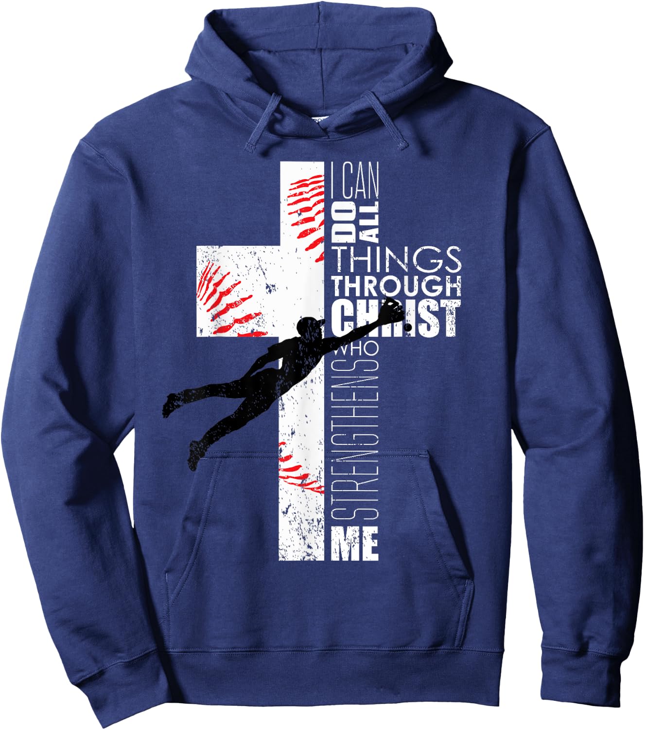Philippians 4:13 Baseball Cross Christian Bible Verse Faith Hoodie - Hoodie | Navy