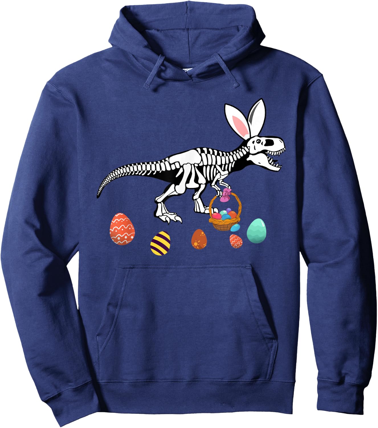 Funny T Rex Easter Skeleton Bunny Basket Egg Hunt Easter Day Hoodie - Hoodie | Navy