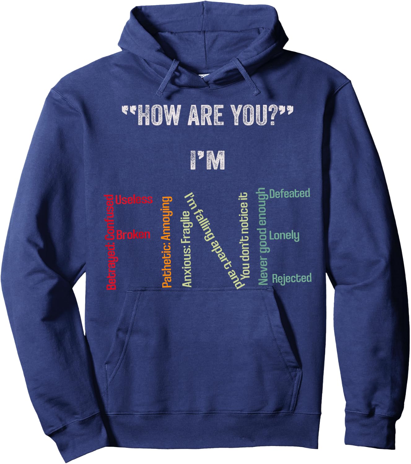 I'm Fine Suicide Prevention Mental Health Awareness Hoodie - Hoodie | Navy