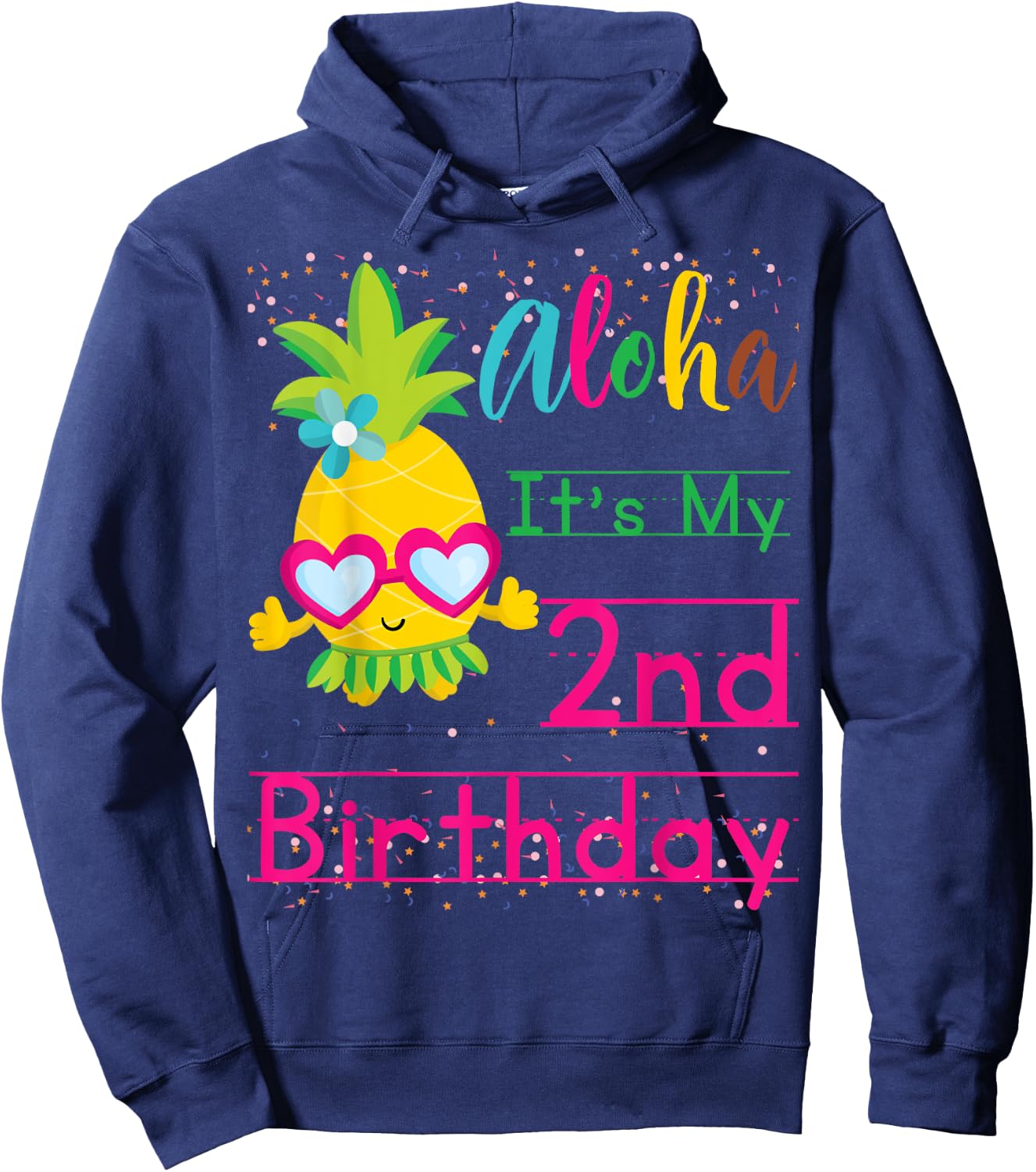 Aloha It's My 2nd Birthday Hawaii Baby Girl Sunglasses Fruit Hoodie - Hoodie | Navy