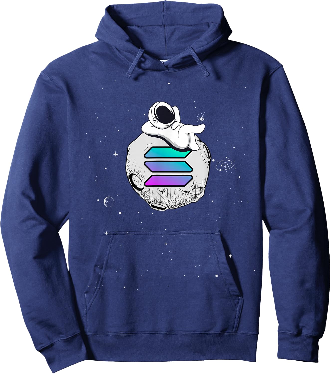 Cryptocurrency Fun Relaxing Space Man On Solana Moon Hoodie - Hoodie | Navy