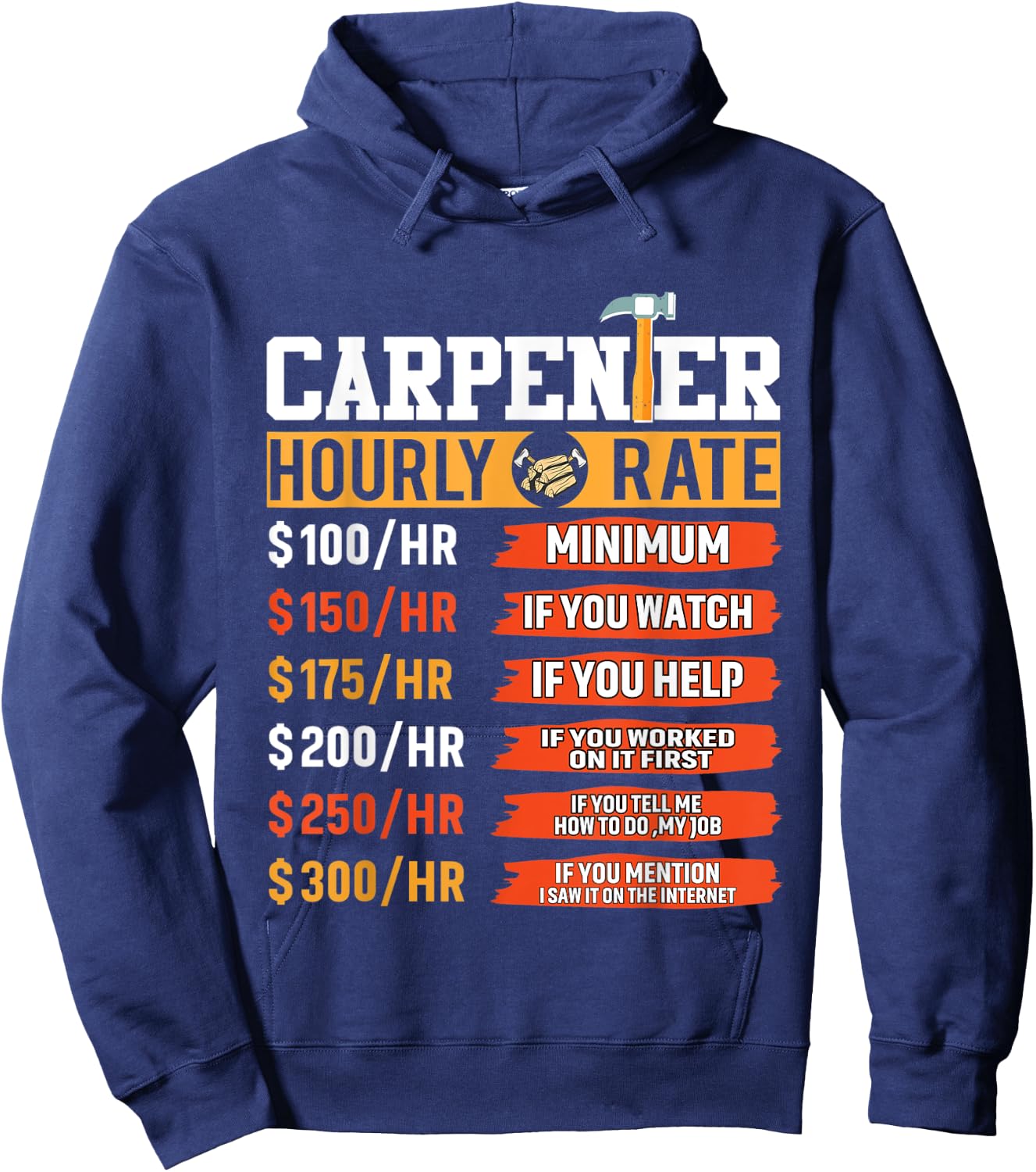 Carpenter Hourly Rate Funny Father's Day Carpenter Hoodie - Hoodie | Navy