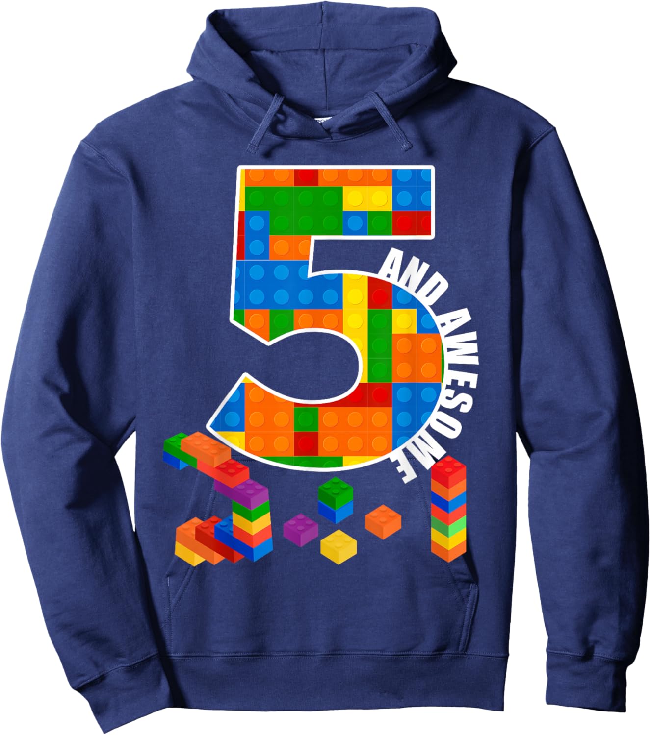 Building Blocks Bricks 5 Year Old Awesome Birthday Boy Hoodie - Hoodie | Navy