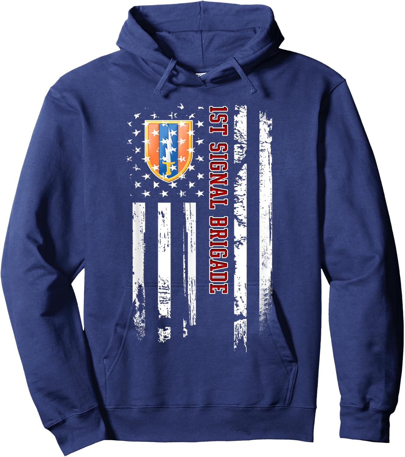 1st Signal Brigade Veteran American Flag Veterans Day Xmas Hoodie - Hoodie | Navy