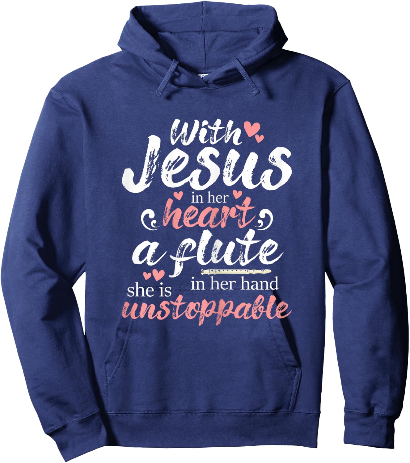 Jesus In Her Heart Flute In Her Hand - Flutist Musician Hoodie - Hoodie | Navy