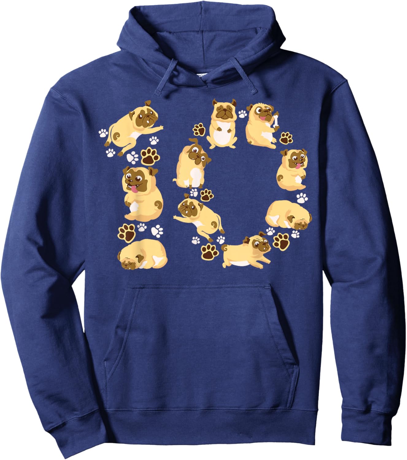 Cute Dog 10th Birthday Gift | Cool 10 Years Old Pug Boy Girl Hoodie - Hoodie | Navy
