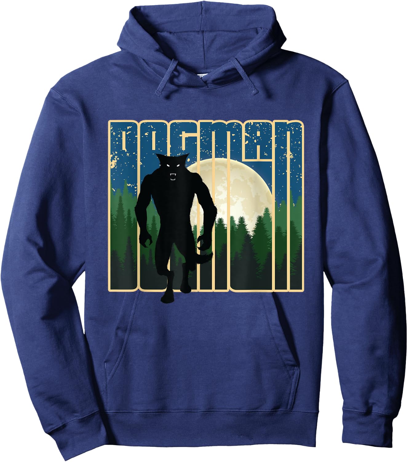 Dogman - Michigan Wisconsin Cryptid Retro Werewolf Forest Hoodie - Hoodie | Navy