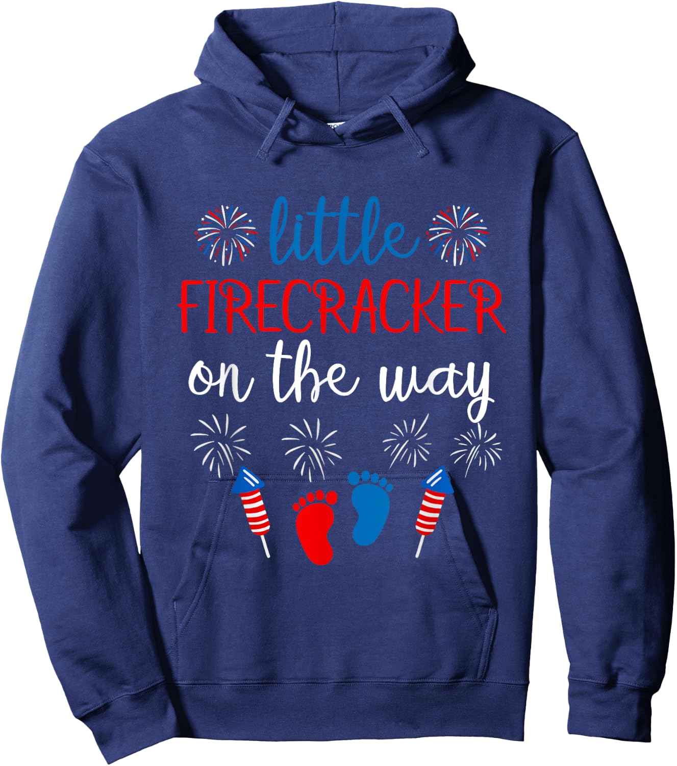 Little Firecracker on the Way 4th of July Pregnancy Men Hoodie - Hoodie | Navy