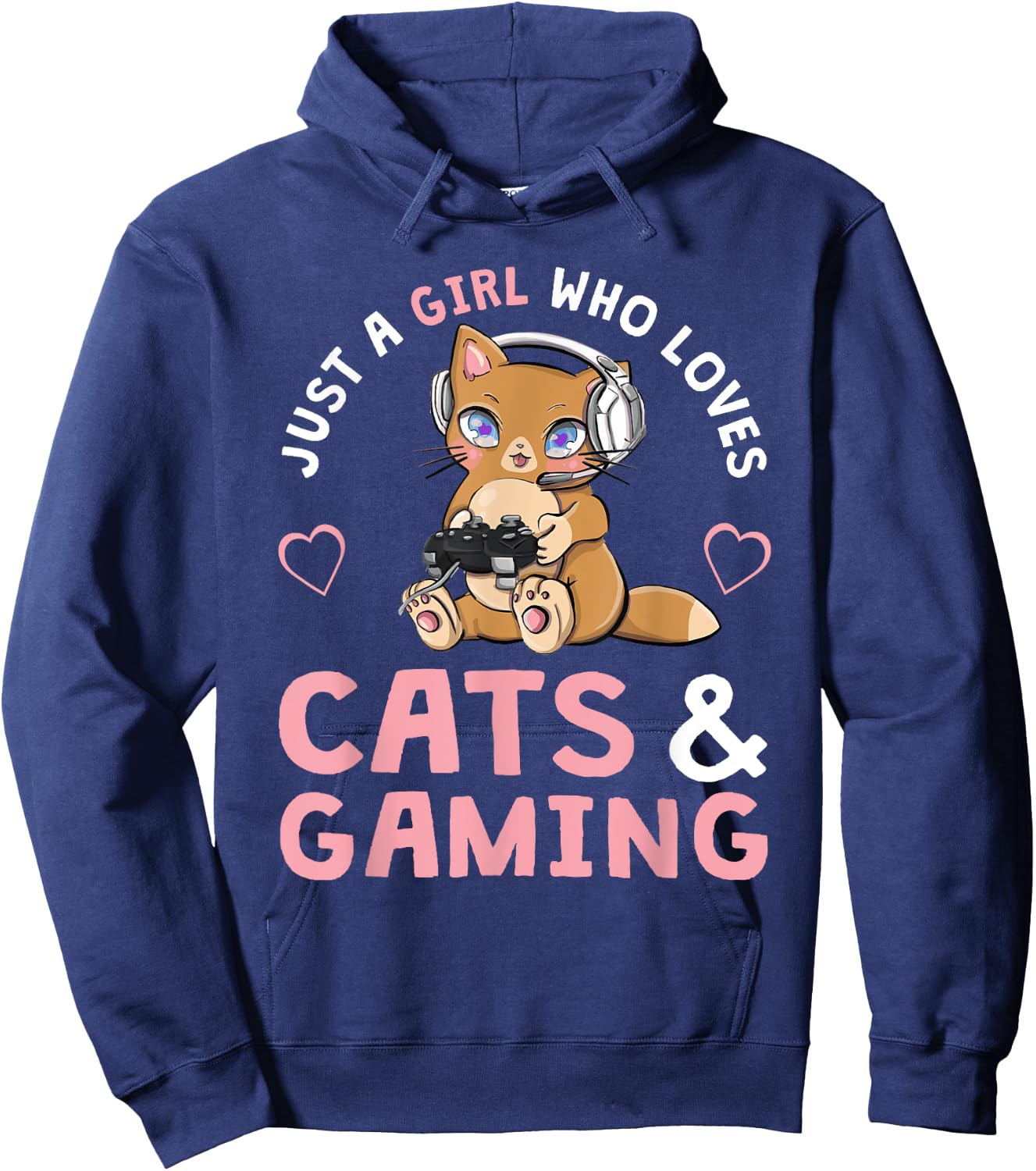 Just A Girl Who Loves Cats and Gaming Cute Gamer Cat Small Hoodie - Hoodie | Navy