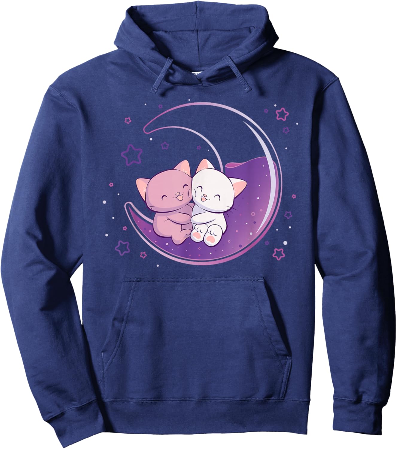 Cute Cats on Purple Moon Kawaii Anime Hoodie - Hoodie | Navy