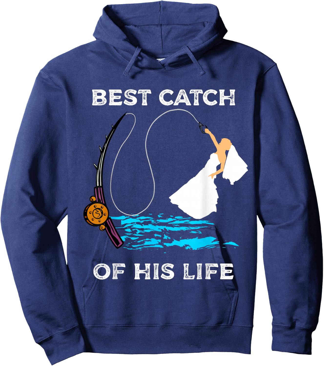 Bride on the fishing rod engagement and wedding for anglers Hoodie - Hoodie | Navy
