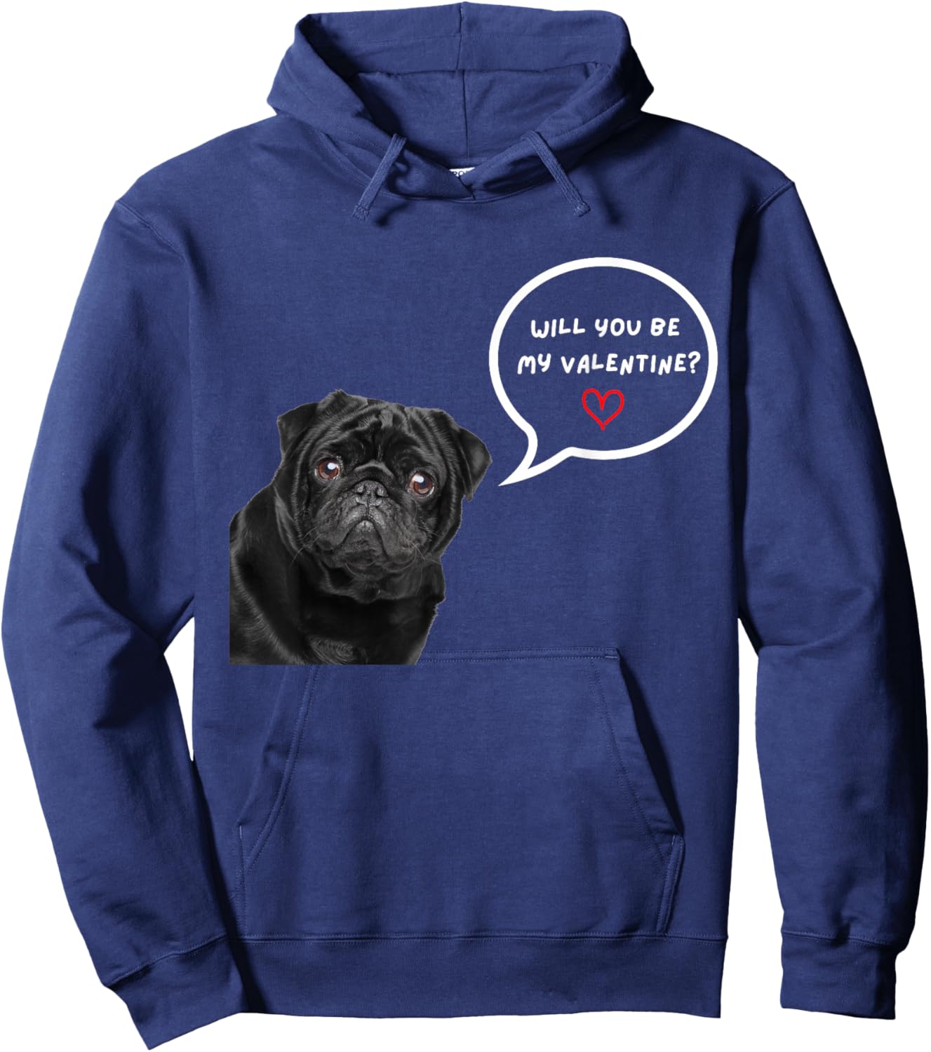 Cute Black Pug Valentine's Day Funny Clothes Gift Hoodie - Hoodie | Navy