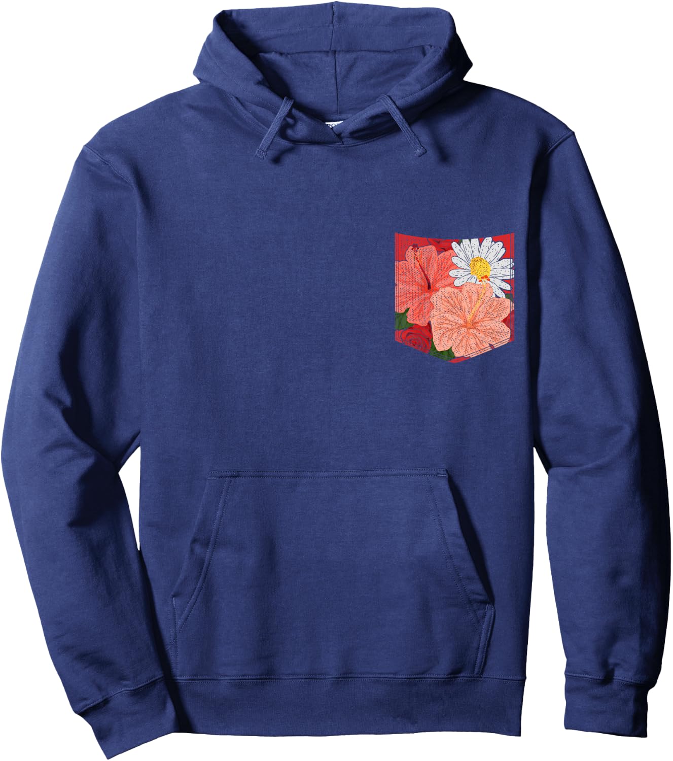 Flower Blossom Hibiscus Daisy Floral Pocket Botanical Hoodie - Hoodie | Navy