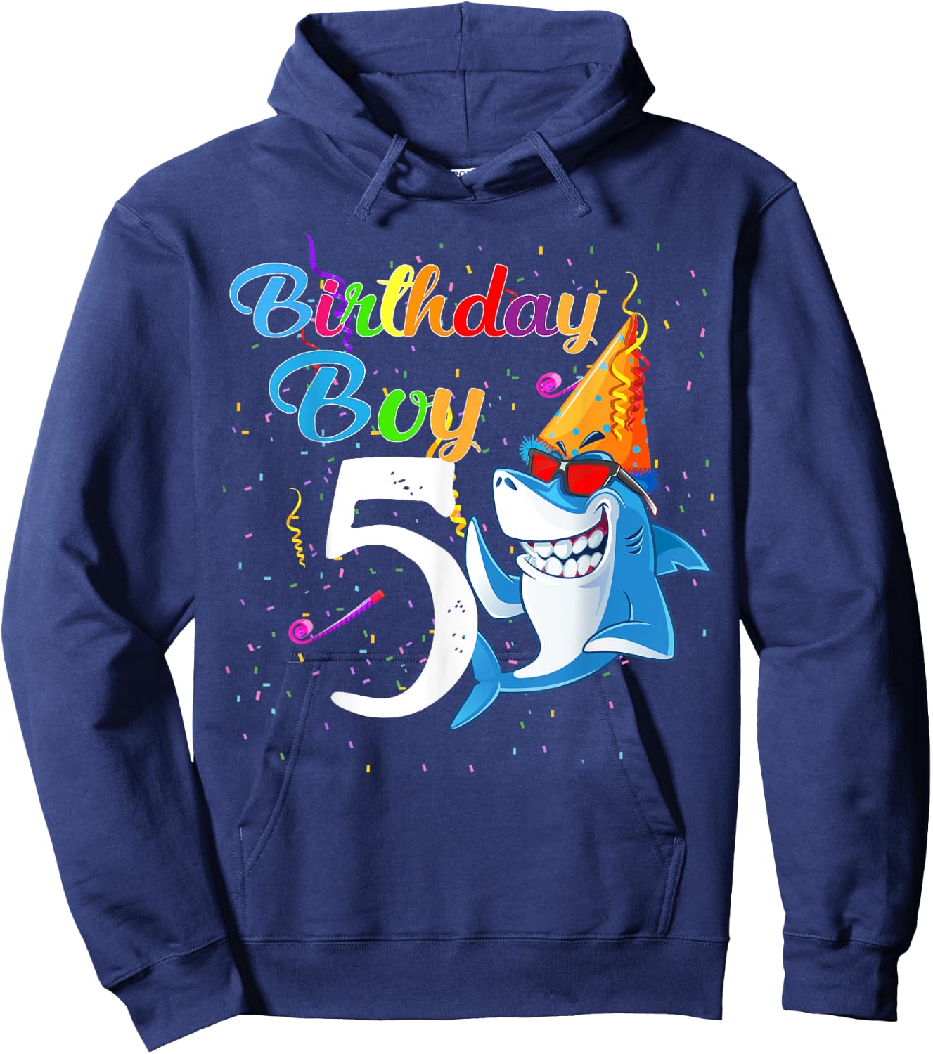 5th Birthday Boy Shark - 5 Year Old Boy Birthday Hoodie - Hoodie | Navy