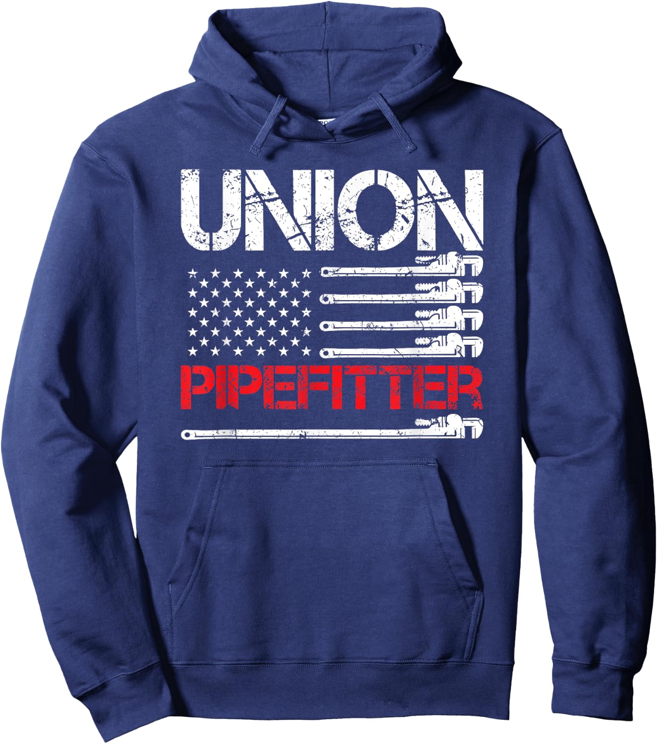 Union Pipefitter Union Strong USA American Flag Steamfitter Hoodie - Hoodie | Navy