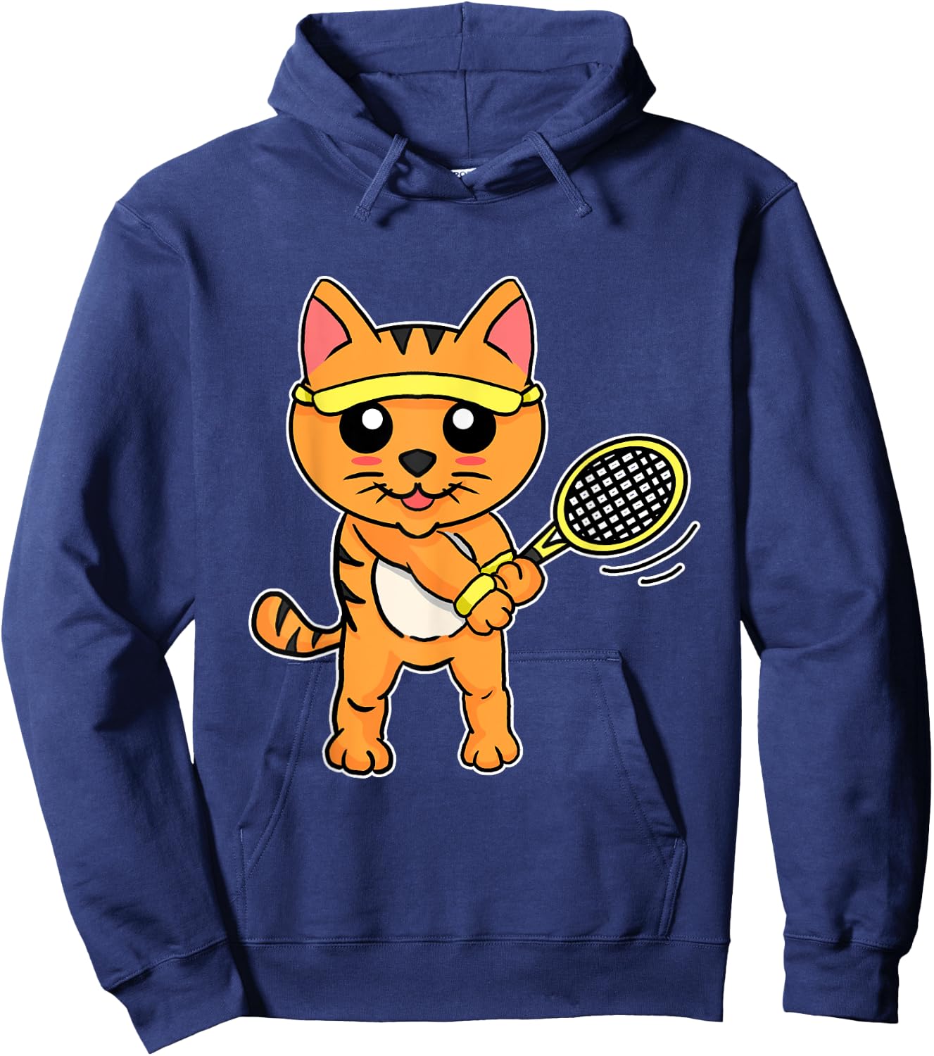 Funny Tennis Racket Gift Cat Playing Tennis Men Women Girls Kids Hoodie - Hoodie | Navy