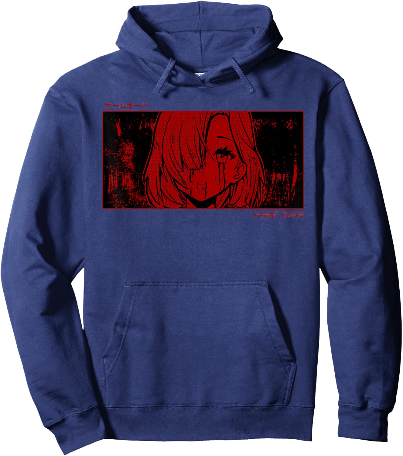Soft Grunge Aesthetic Game Over Anime Girl Sad Harajuku Goth Hoodie - Hoodie | Navy