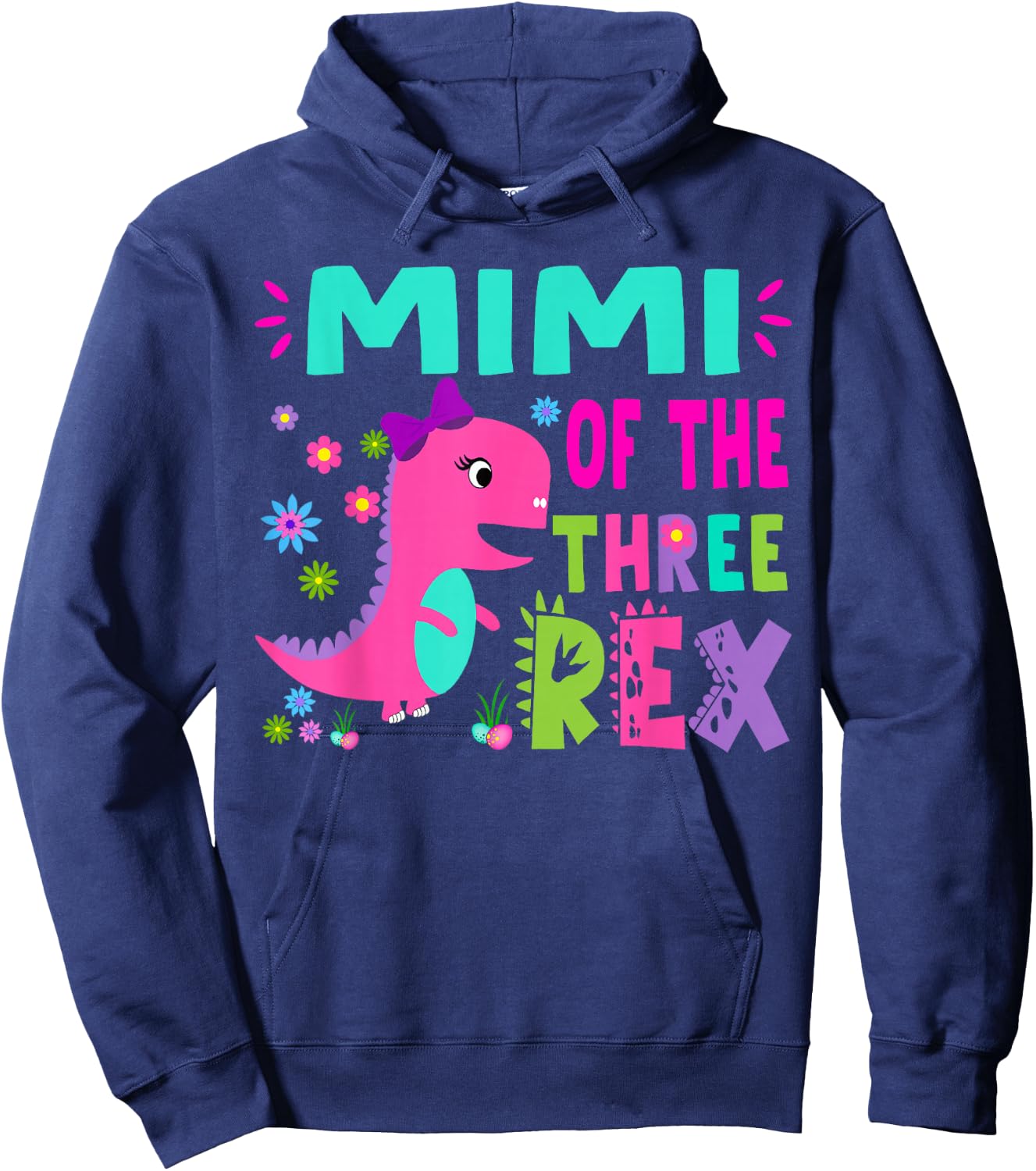 Mimi of the THREE rex T-Rex Dinosaur Birthday Family Hoodie - Hoodie | Navy
