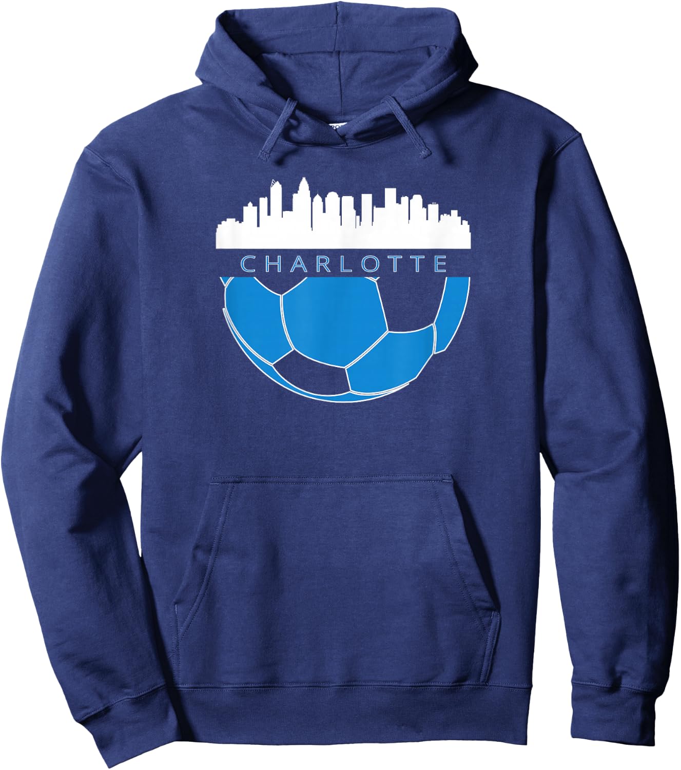 CLT Airport Code 704 Charlotte NC Skyline Art Footballer Fan Hoodie - Hoodie | Navy