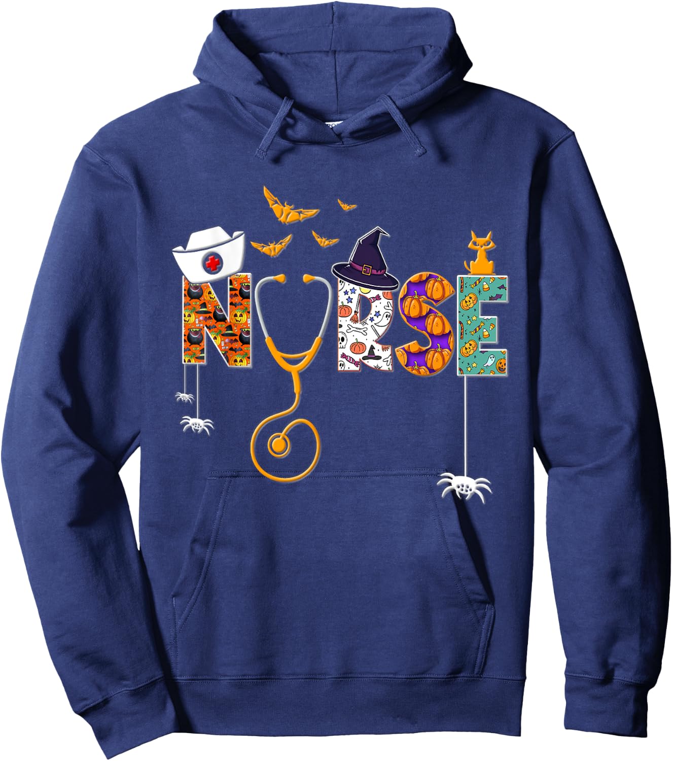 Halloween Nurse Nursing Cute Health Worker Halloween Pattern Hoodie - Hoodie | Navy