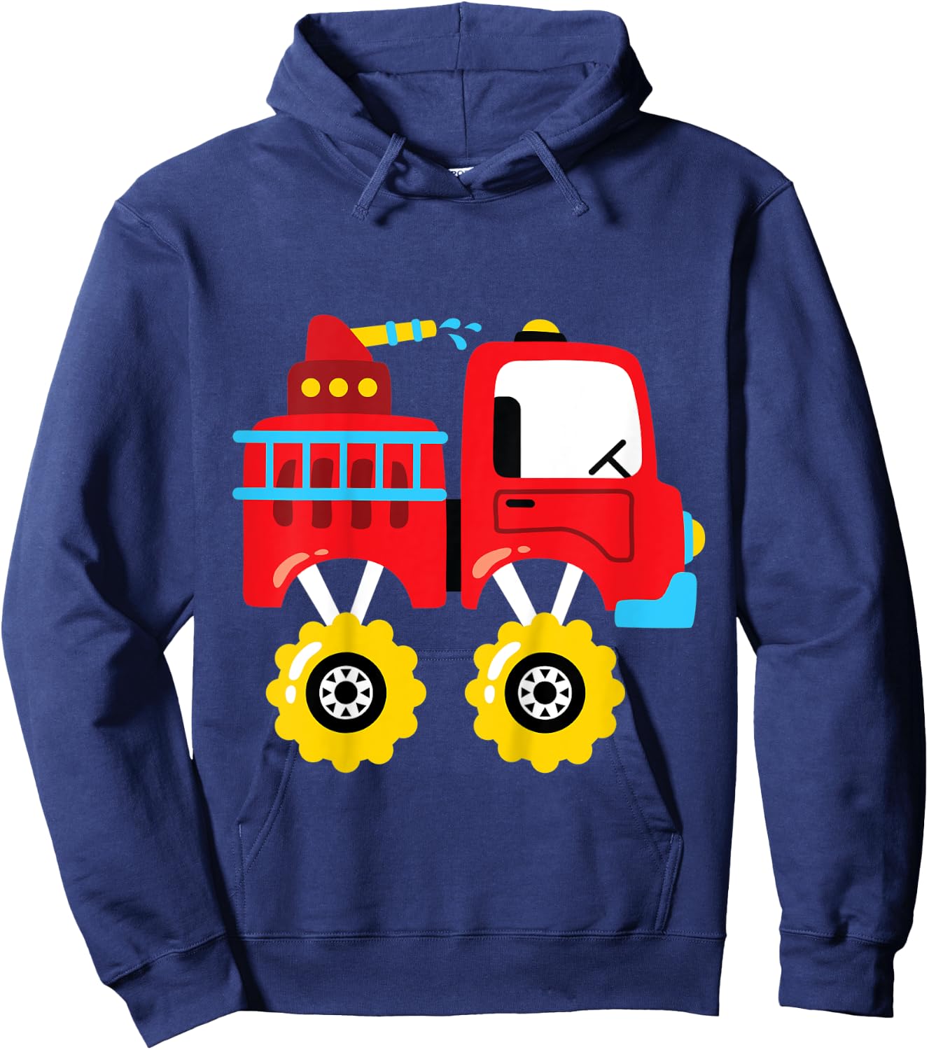 Kids Monster Fire Truck Firefighter Truck Big Wheels Toddler Boys Hoodie - Hoodie | Navy