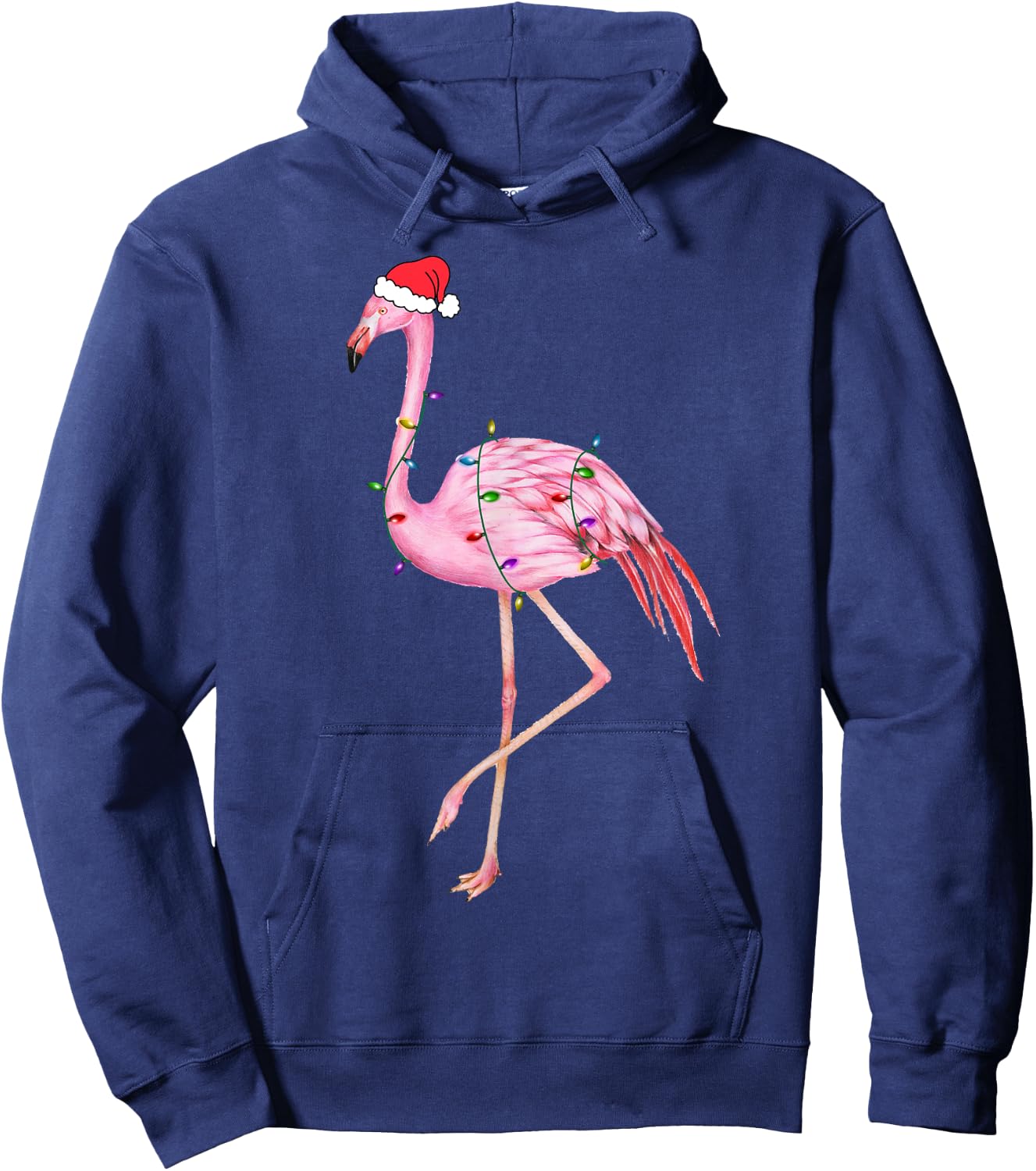 Lighted Flamingo Christmas Tree Lights Xmas Santa Hat Gifts Hoodie - Hoodie | Navy
