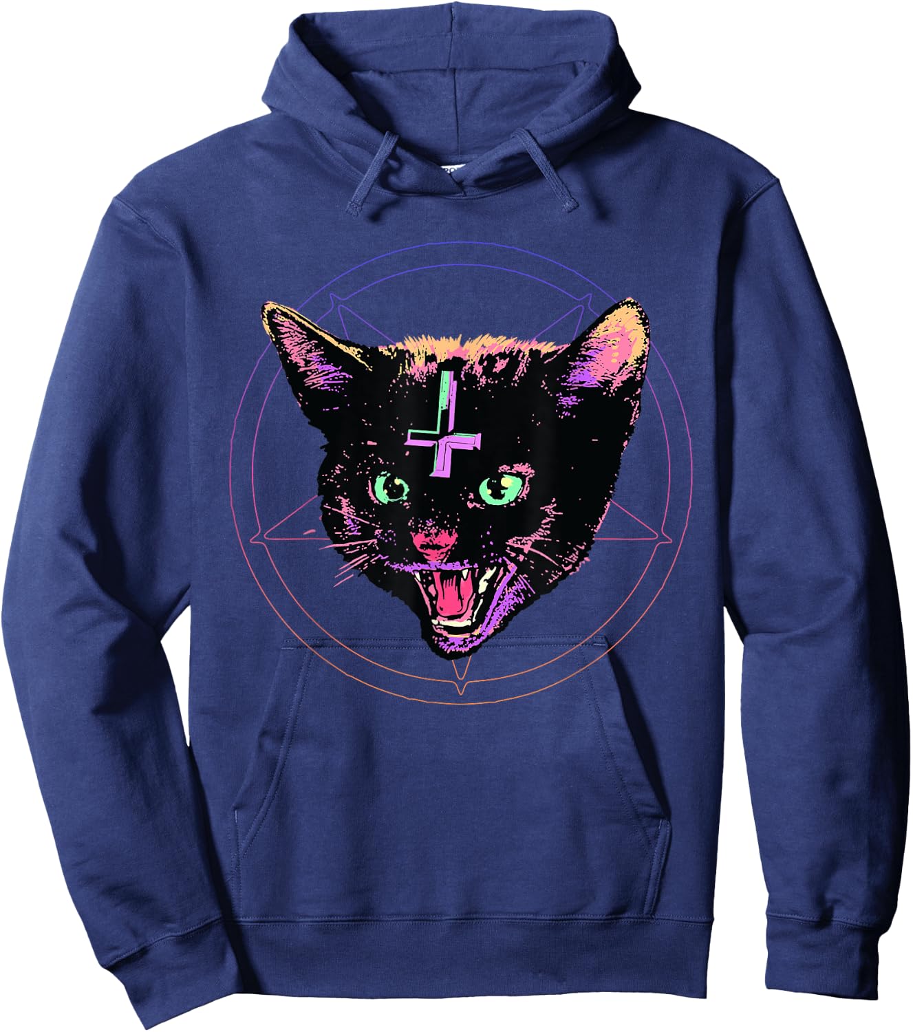 Goth Evil Cat T Shirt Lucipurr Kitten Cult Satanic Cat Lover Men Women Hoodie - Hoodie | Navy