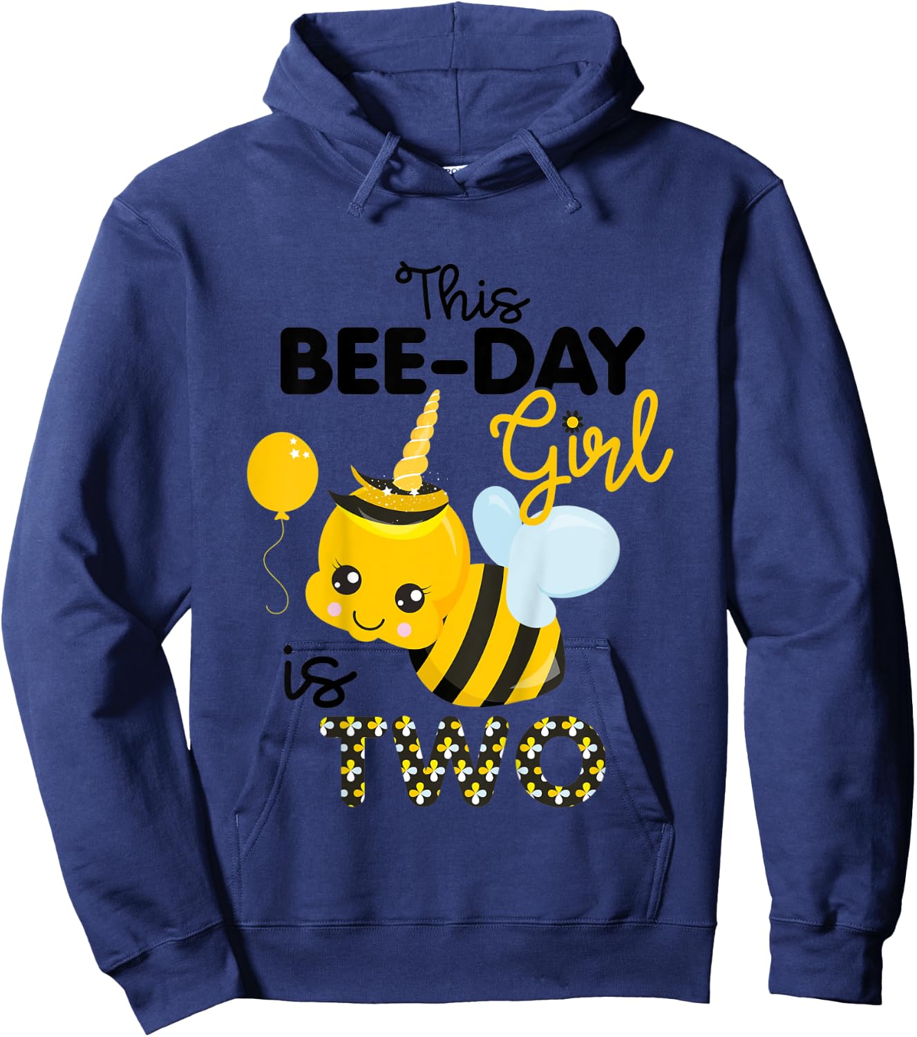 Kids 2nd Birthday Girl Bee Themed 2 Year Old Bday Matching Party Hoodie - Hoodie | Navy