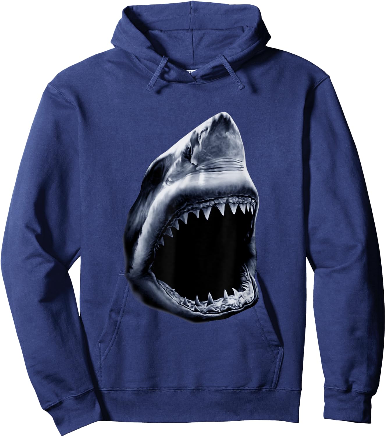 Great Shark Face Graphic Ocean Bite Lover Giant White Fish Hoodie - Hoodie | Navy
