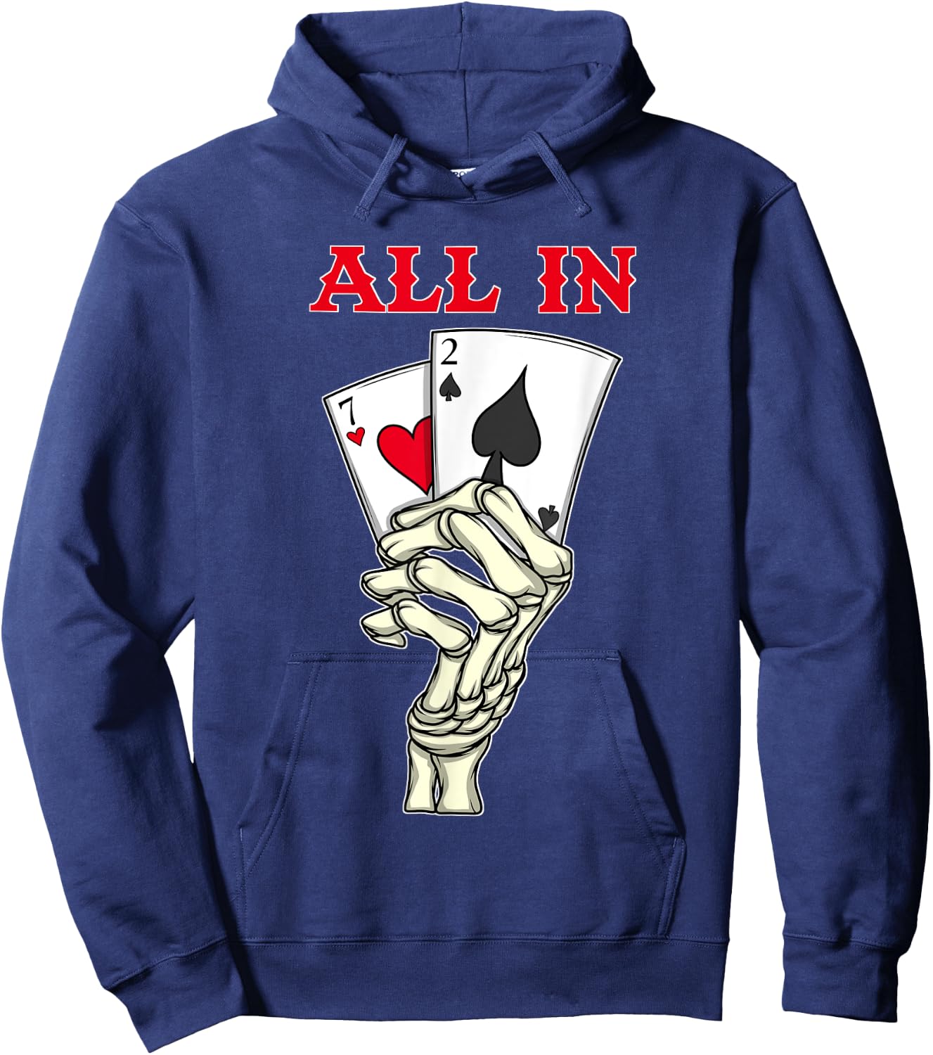 Poker Men 7 2 Skeleton Hand Texas Holdem Poker Player Hoodie - Hoodie | Navy