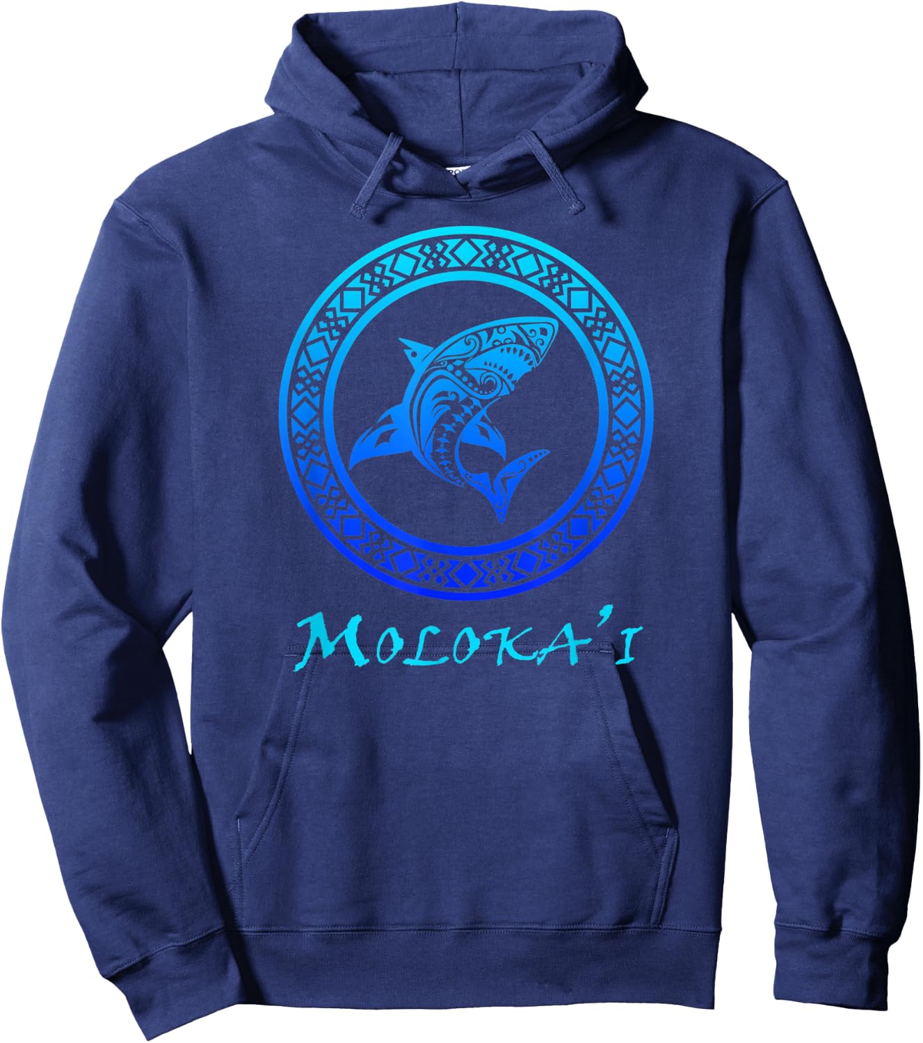 Molokai, Hawaii Vintage Tribal Shark Vacation Hoodie - Hoodie | Navy