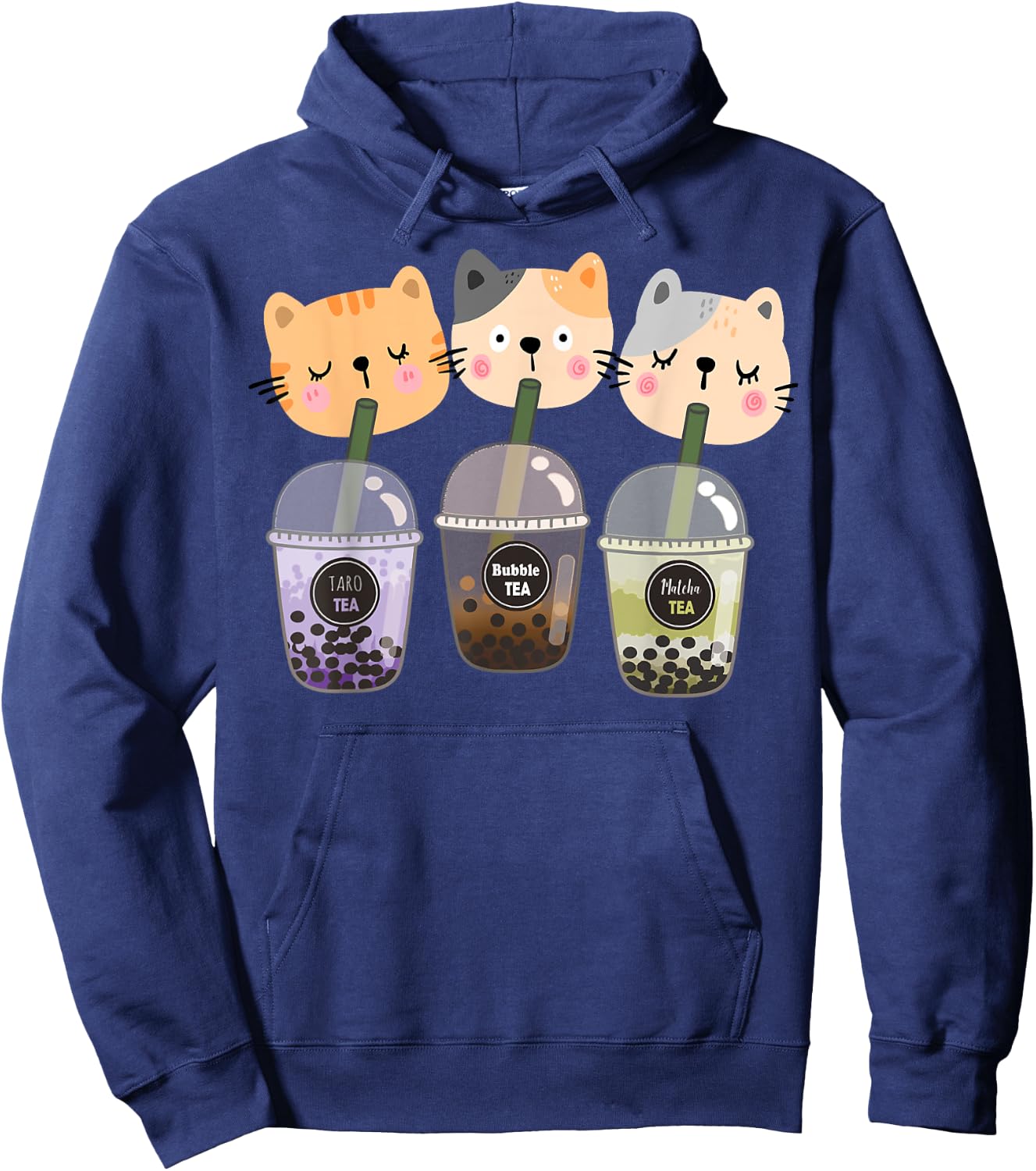 Boba Cat Drinking Boba Kitten Kawaii Japanese Kitty Hoodie - Hoodie | Navy