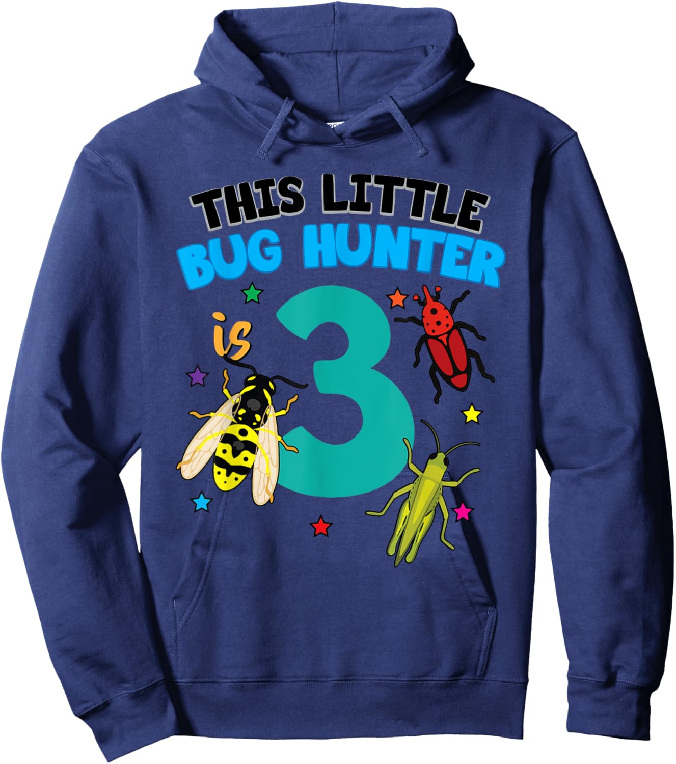 This Little Bug Hunter is 3 Insect 3rd Birthday Girls Boys Hoodie - Hoodie | Navy