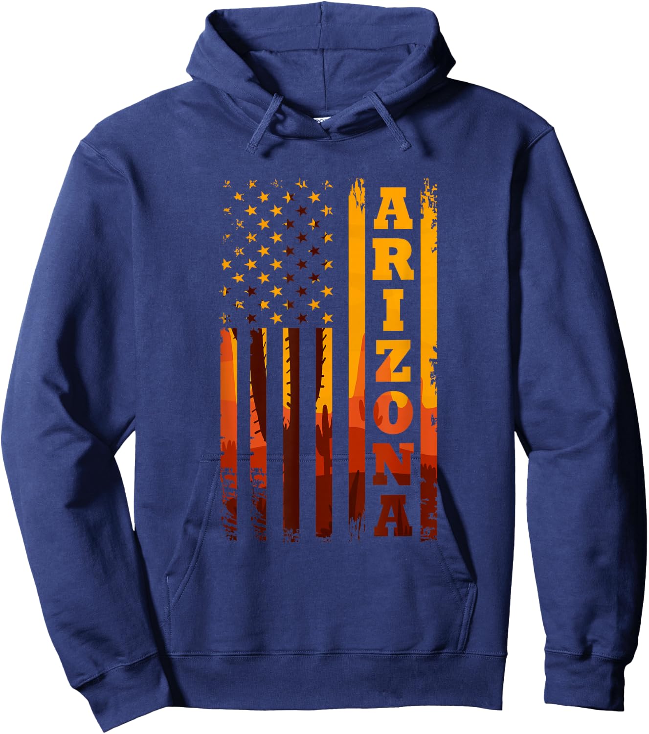 Arizona American Flag Landscape Cactus Patriotic Hoodie - Hoodie | Navy