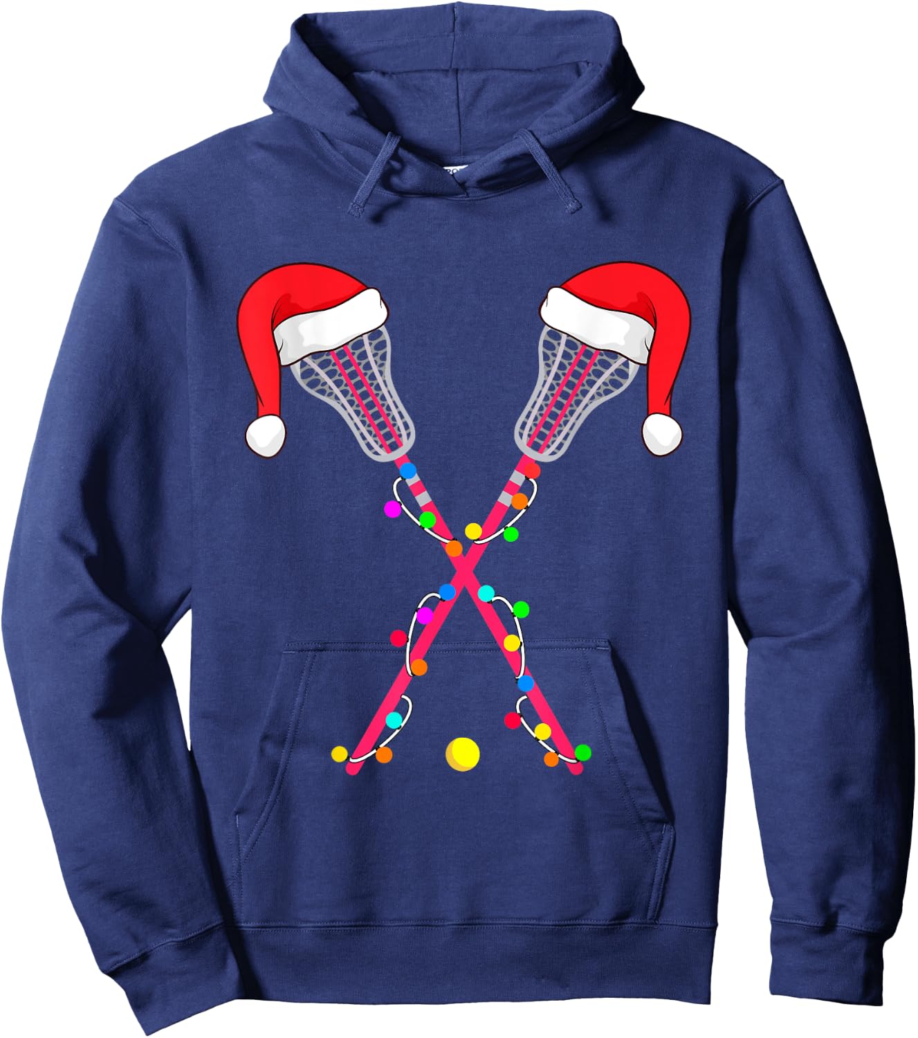 Lacrosse Santa Hat Christmas Lights Funny Sport Xmas Boys Hoodie - Hoodie | Navy