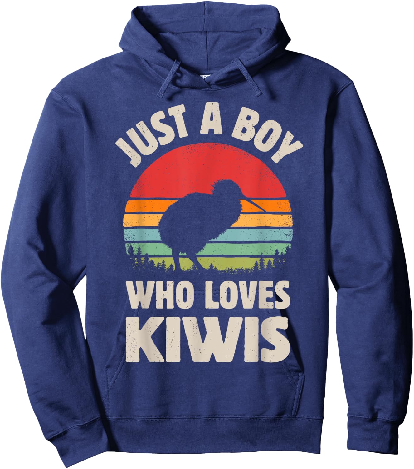 Kiwi Just A Boy Who Loves Kiwis Bird Retro Vintage Sunset Hoodie - Hoodie | Navy