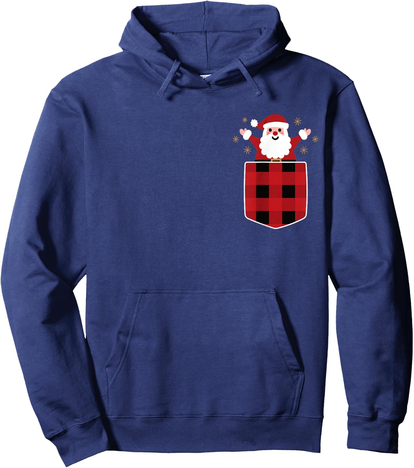 Santa Claus In Red & Black Buffalo Plaid Pocket Christmas Hoodie - Hoodie | Navy