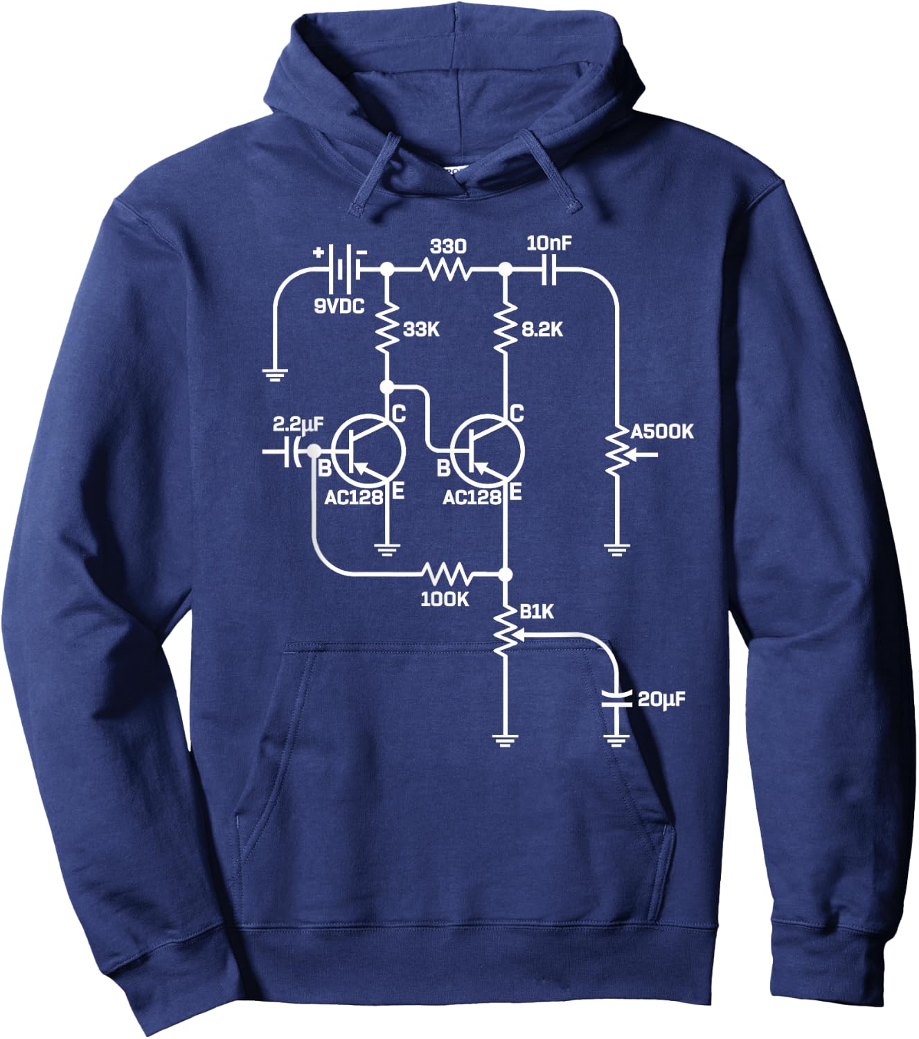Fuzz Pedal Schematic Circuit Handwired Musician Gift Hoodie - Hoodie | Navy